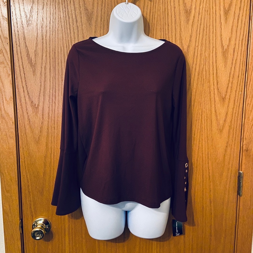 INC burgundy top with bell sleeves size PET/SM